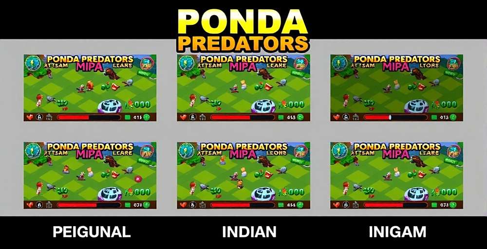 Ponda Predators Regional Language Support Ponda Predators regional versions showing the game interface in different Indian languages