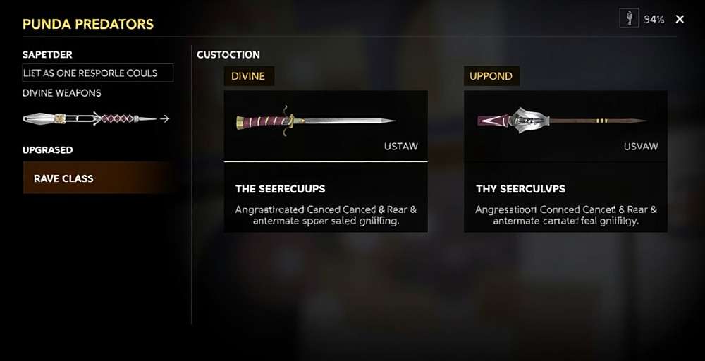 Ponda Predators Weapon Upgrade Guide Ponda Predators weapon customization screen showing various divine weapons with upgrade paths
